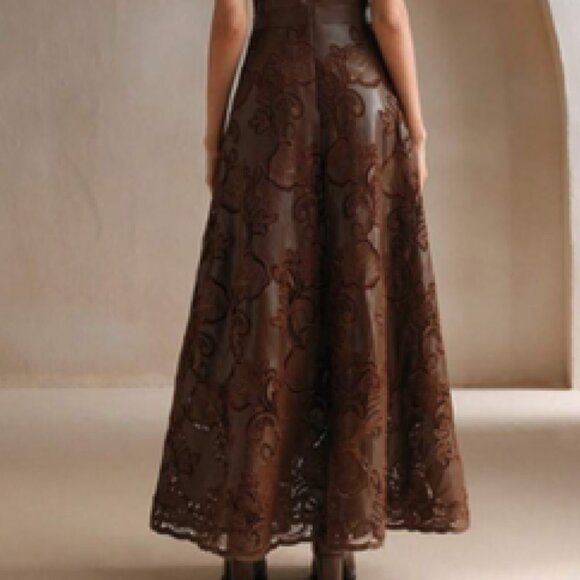 ONLY 1 LEFT! NWOT - Embroidered Dark Brown Leather Dress - Picture 4 of 10
